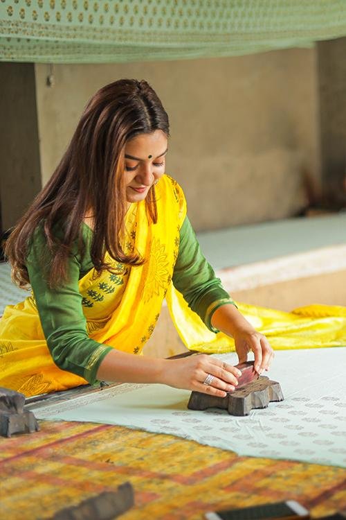 Handblock Print Chanderi Silk Saree - SootiSyahi