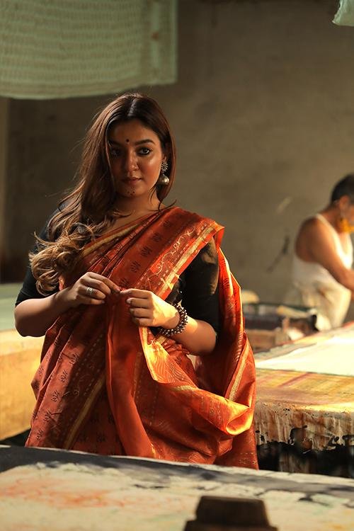 Handblock Print Chanderi Silk Saree - SootiSyahi