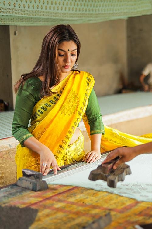 Handblock Print Chanderi Silk Saree - SootiSyahi