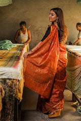 Handblock Print Chanderi Silk Saree - SootiSyahi