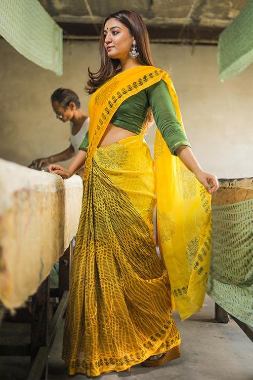 Handblock Print Chanderi Silk Saree - SootiSyahi