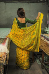 Handblock Print Maheshwari Silk Saree - SootiSyahi