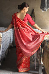 Handblock Print Maheshwari Silk Saree - SootiSyahi