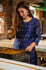 HANDBLOCK PRINTED CHANDERI SILK KURTI - SootiSyahi