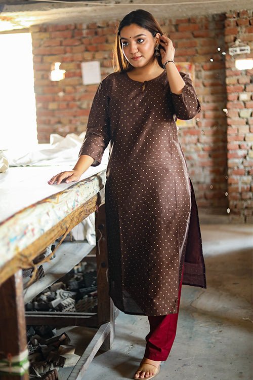 HANDBLOCK PRINTRD CHANDERI SILK KURTI - SootiSyahi