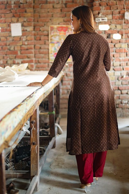 HANDBLOCK PRINTRD CHANDERI SILK KURTI - SootiSyahi