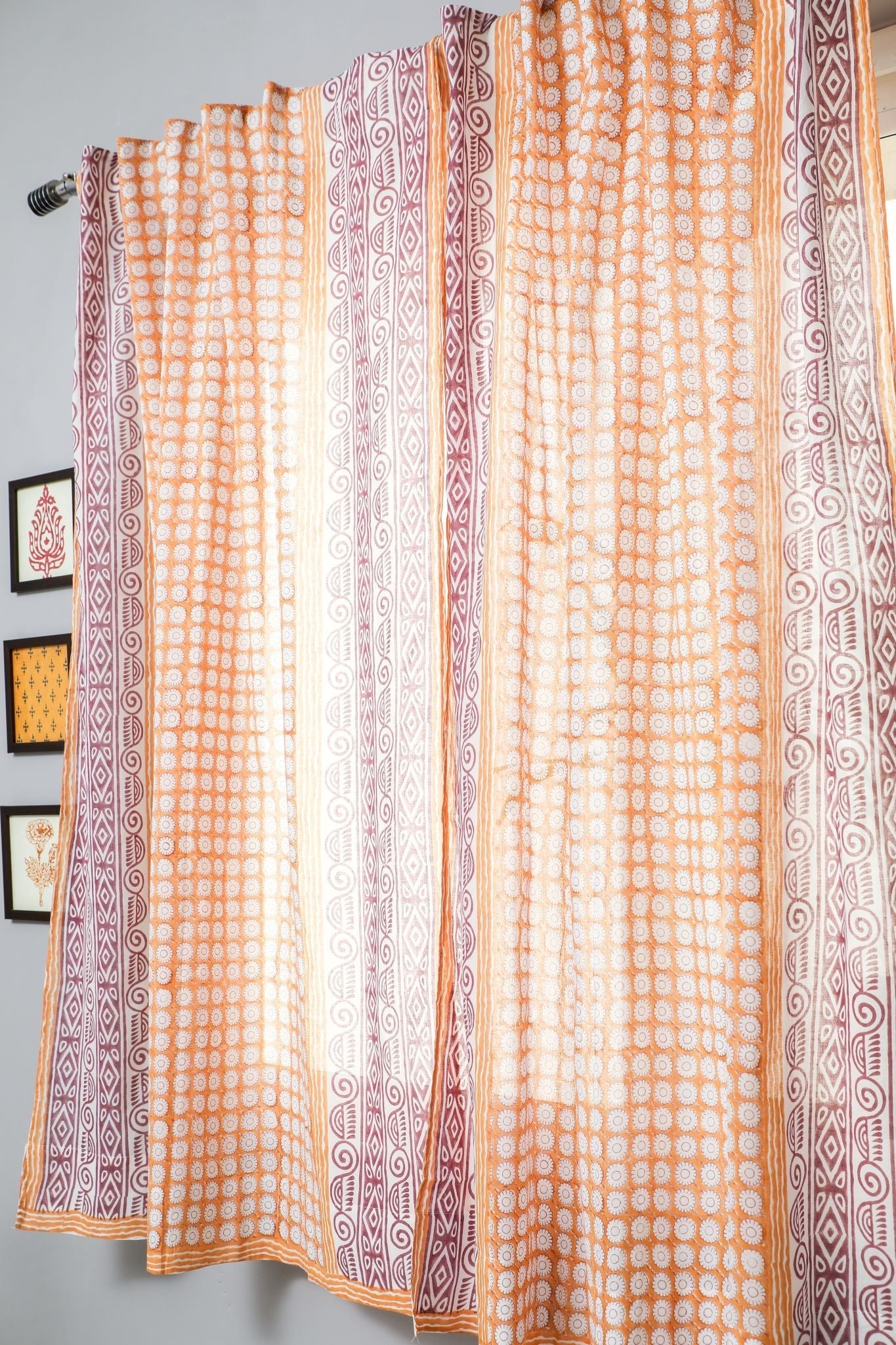 'Harvest sun' Handblock Printed Cotton Window Curtain - SootiSyahi