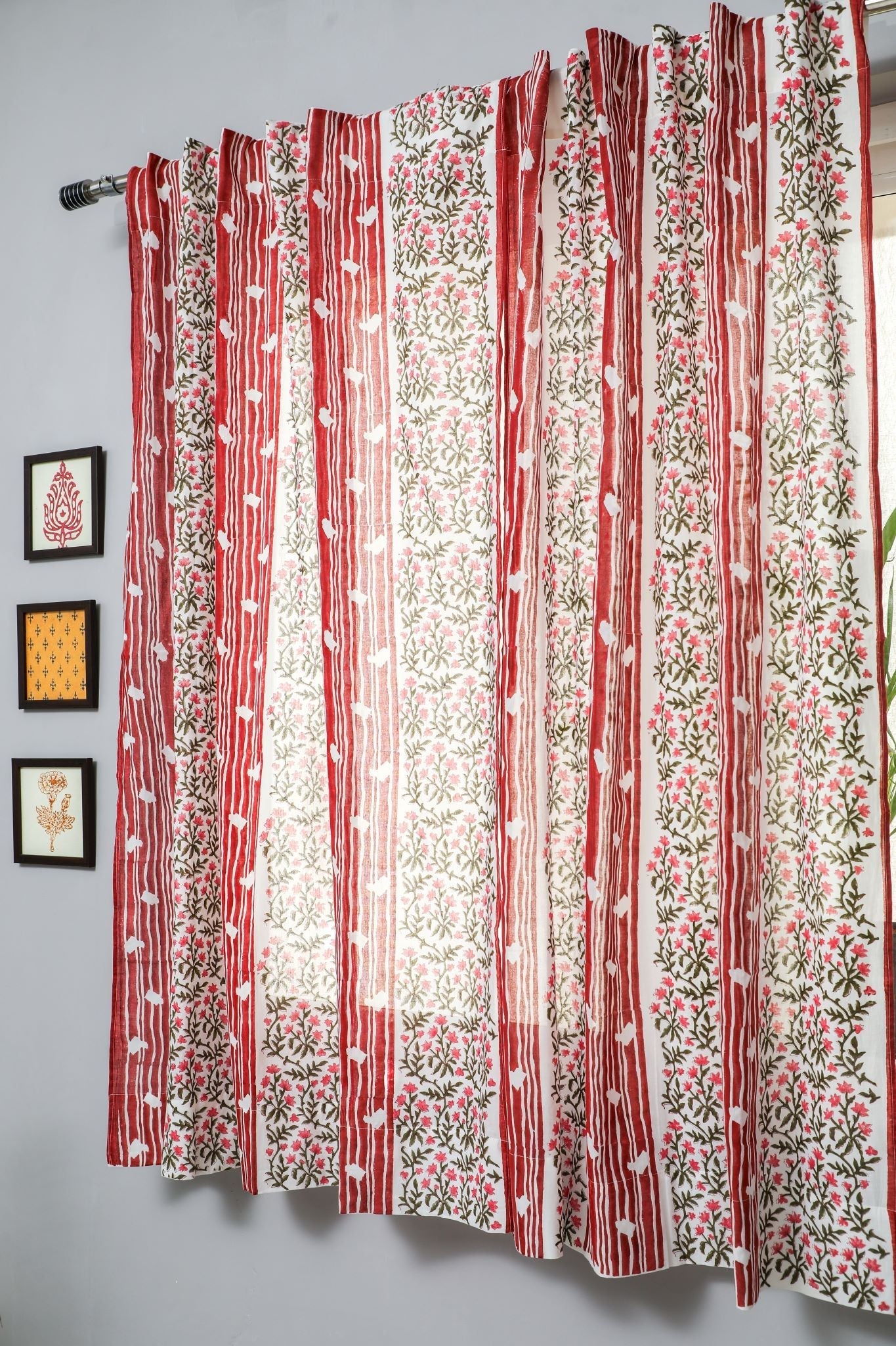 'Haven Glazing ' Handblock Printed Cotton Window Curtain - SootiSyahi