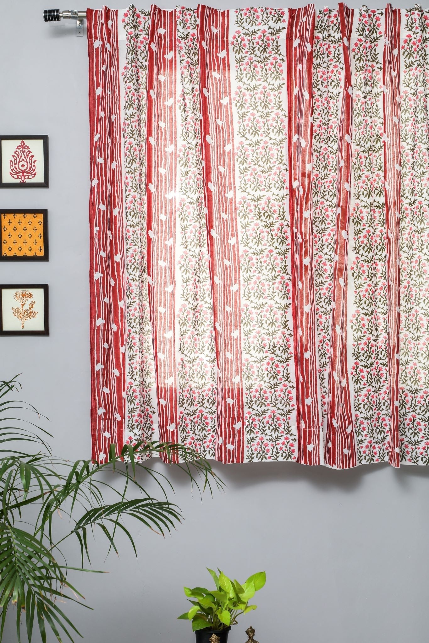 'Haven Glazing ' Handblock Printed Cotton Window Curtain - SootiSyahi