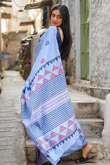 "HORIZON" HANDBLOCK PRINT MUL COTTON SAREE - SootiSyahi