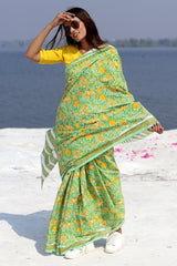 "Kaccha Aam" Block Printed Cotton Saree - SootiSyahi