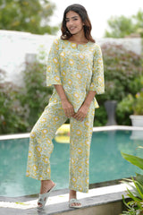Lemon Mint Mojito Block Printed Night suit - SootiSyahi