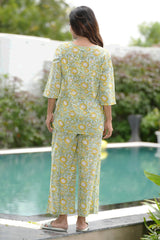 Lemon Mint Mojito Block Printed Night suit - SootiSyahi