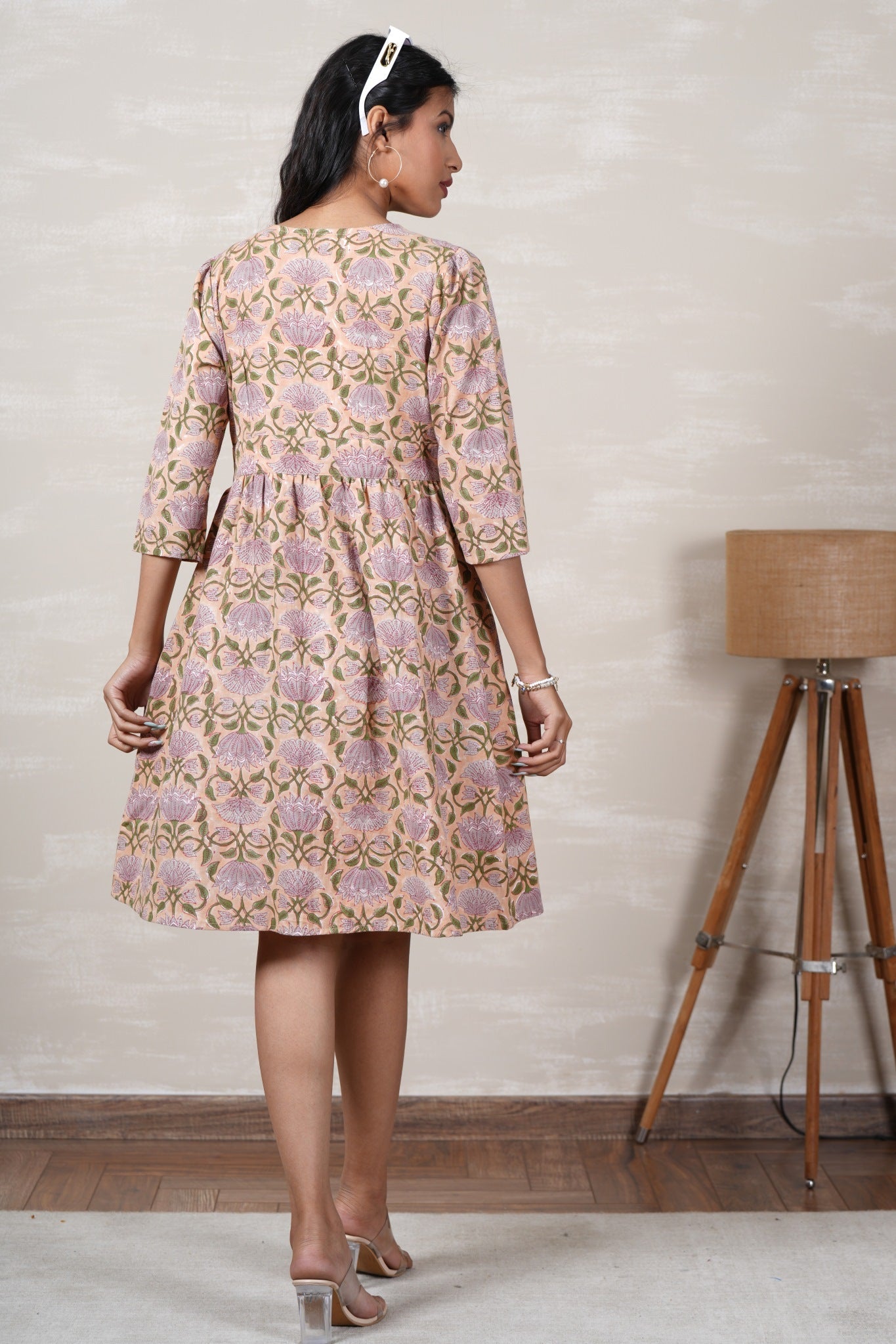 Lotus Love Hand Block Printed Cotton Dress - SootiSyahi