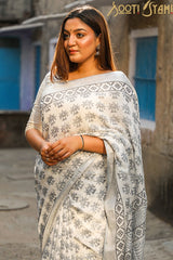 "LUCID" HANDBLOCK PRINT SLUB COTTON SAREE - SootiSyahi