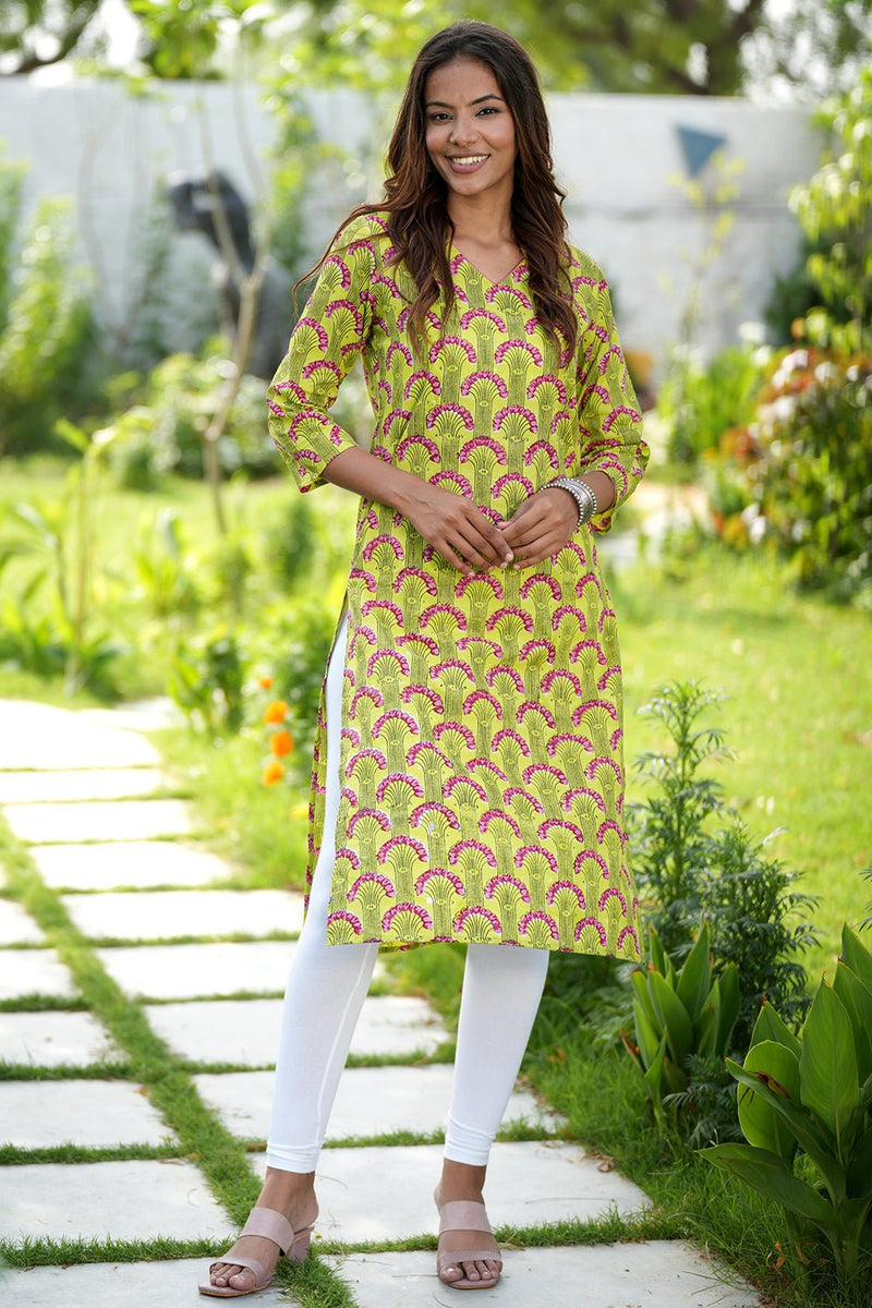 Lush Crimson Handblock Printed Cotton Kurti - SootiSyahi