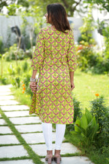Lush Crimson Handblock Printed Cotton Kurti - SootiSyahi