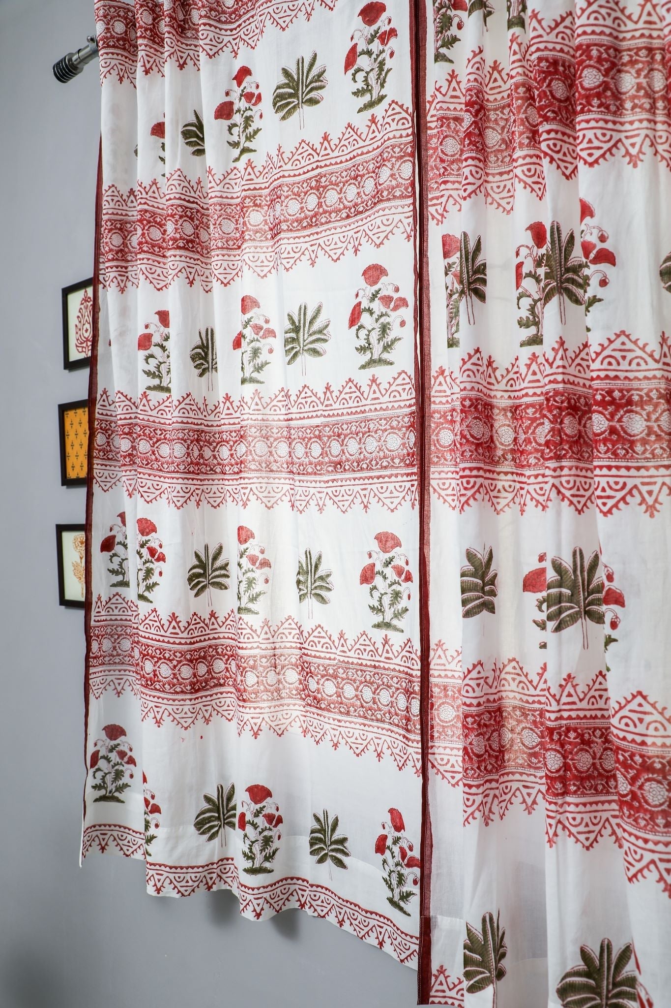 'Made on Earth' Handblock Printed Cotton Window Curtain - SootiSyahi