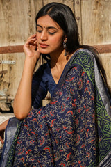 "MARVEL" HANDBLOCK PRINT SLUB COTTON SAREE - SootiSyahi