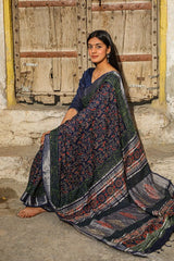 "MARVEL" HANDBLOCK PRINT SLUB COTTON SAREE - SootiSyahi