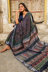 "MARVEL" HANDBLOCK PRINT SLUB COTTON SAREE - SootiSyahi