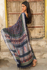 "MARVEL" HANDBLOCK PRINT SLUB COTTON SAREE - SootiSyahi