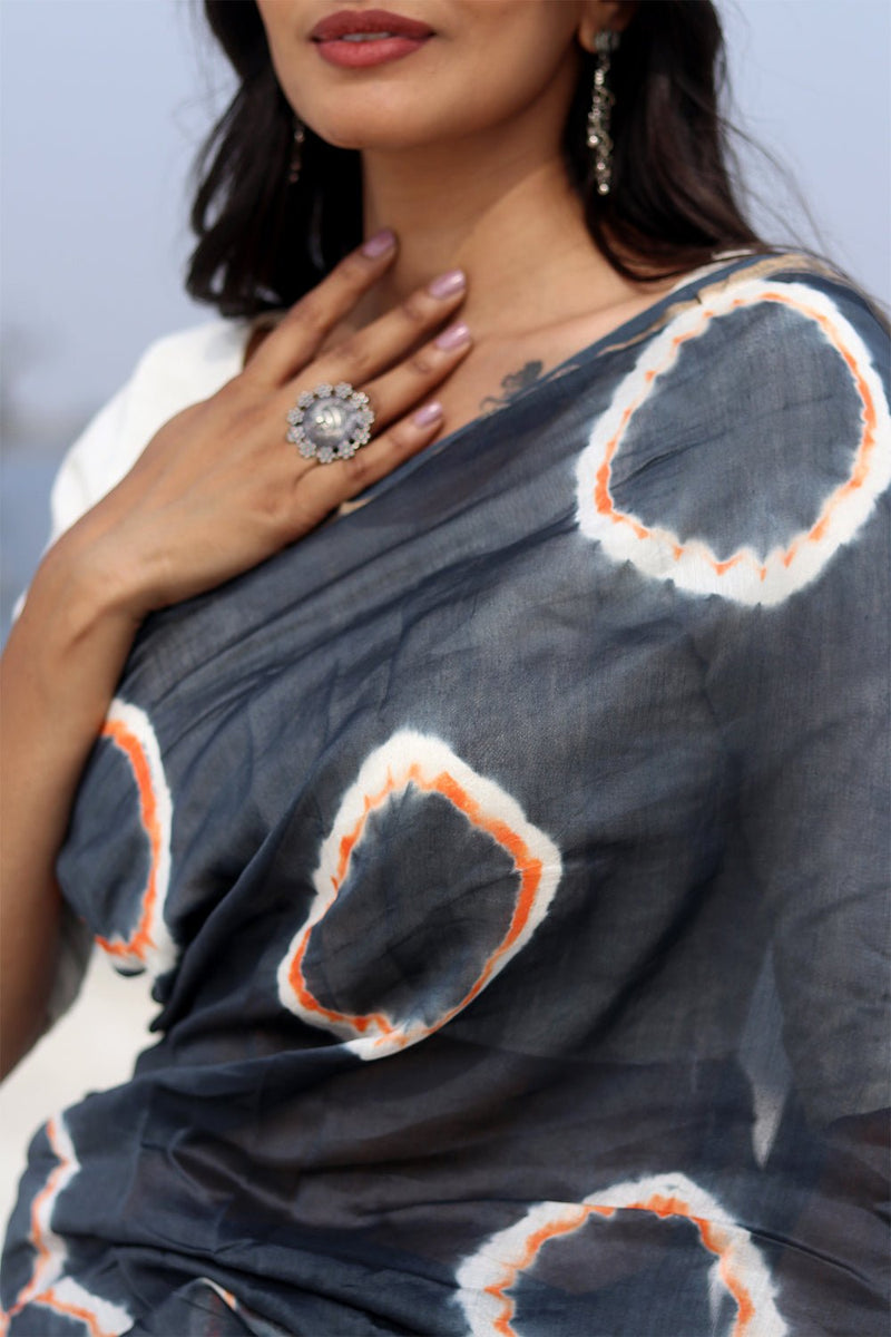 "Midnight Mirage" Bandhni Chanderi Saree - SootiSyahi