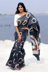 "Midnight Mirage" Bandhni Chanderi Saree - SootiSyahi
