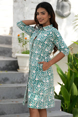 Mossy Magic Handblock Printed Cotton Dress - SootiSyahi