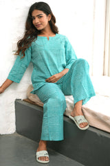 Nature's Checkmate Block Printed Night suit - SootiSyahi