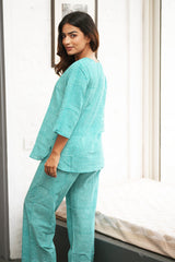 Nature's Checkmate Block Printed Night suit - SootiSyahi