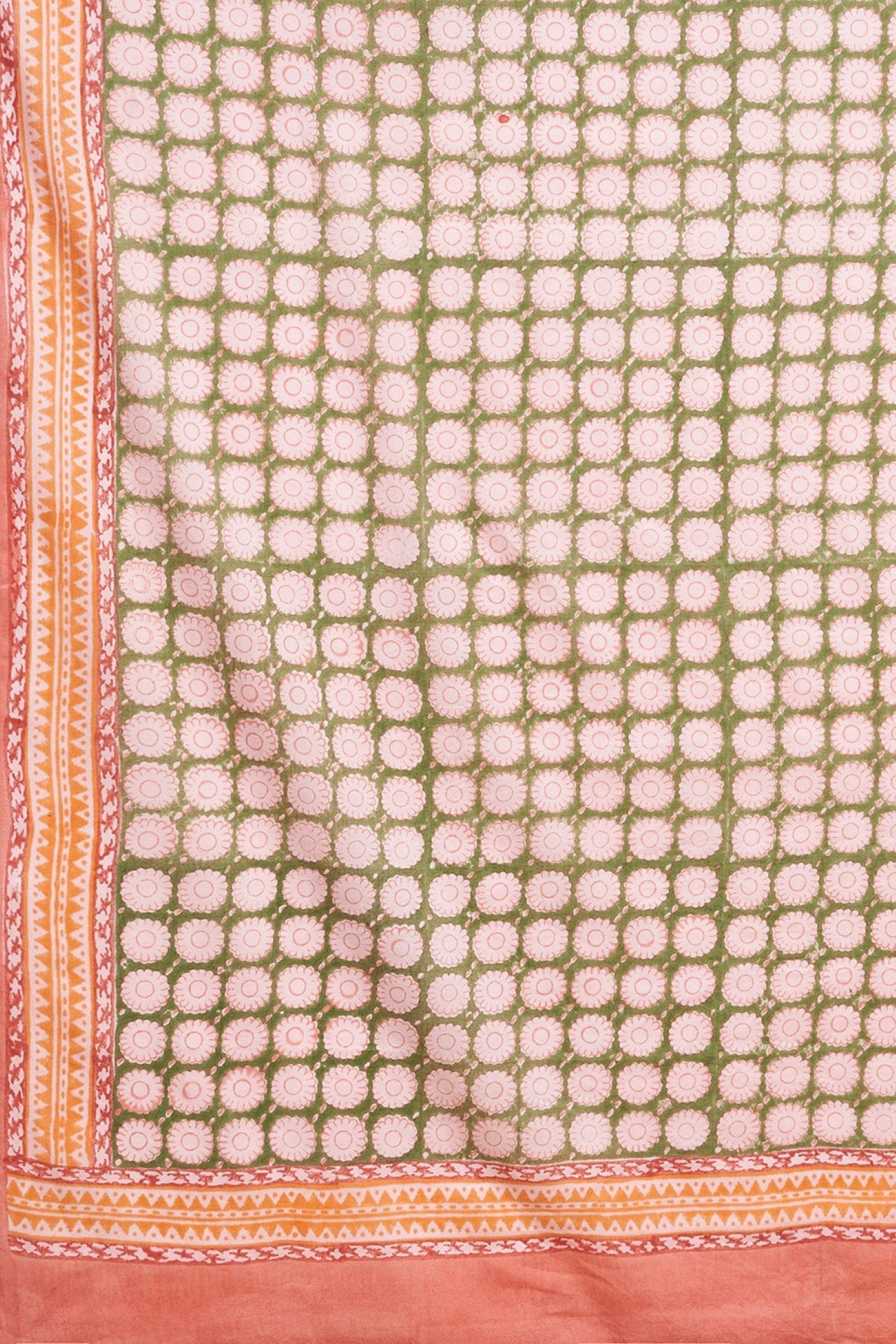 "Ocean Pink Pearls'' Block Printed Cotton Saree - SootiSyahi