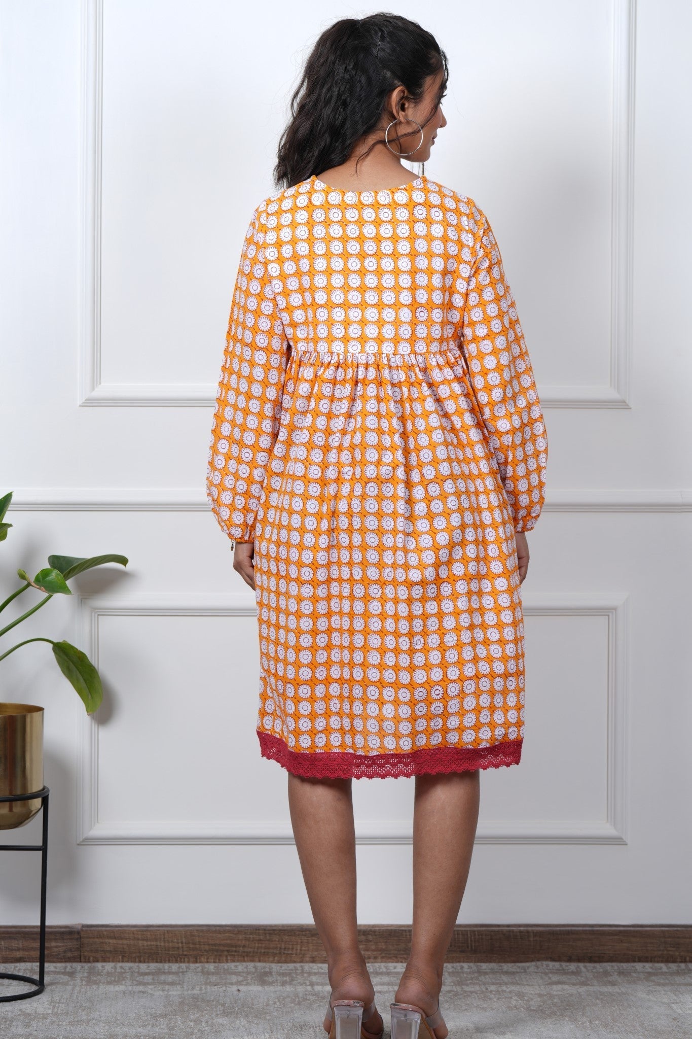Orange Orchid Hand Block Printed Dress - SootiSyahi