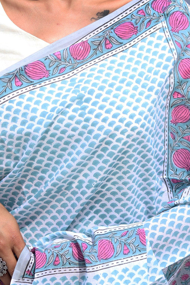 "Organic Breeze" Block Printed Cotton Saree - SootiSyahi