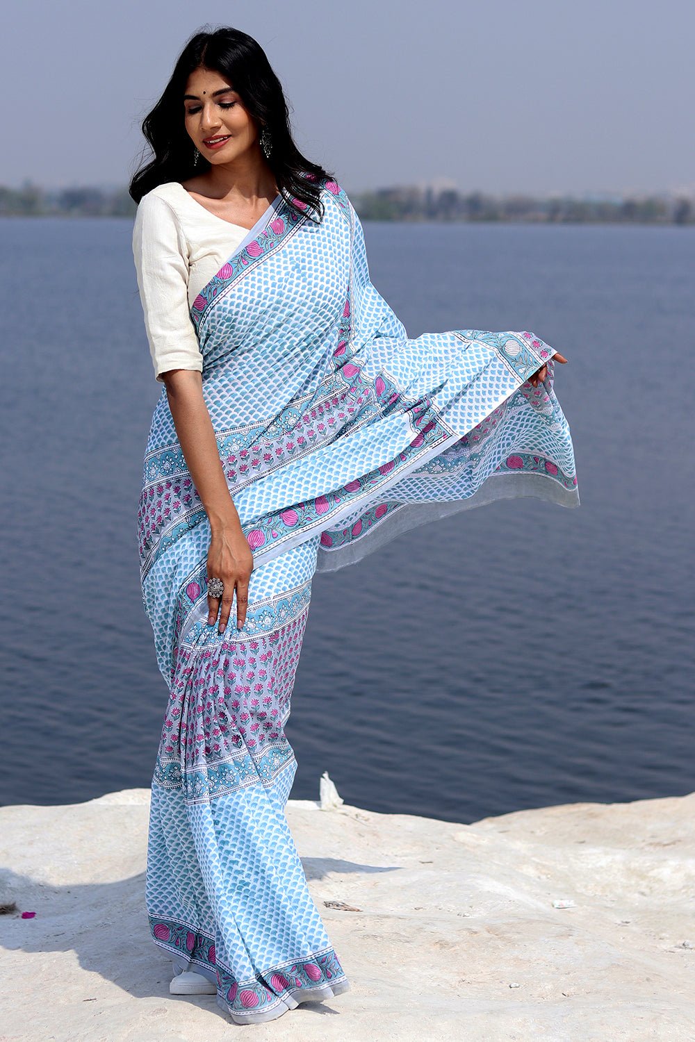 "Organic Breeze" Block Printed Cotton Saree - SootiSyahi