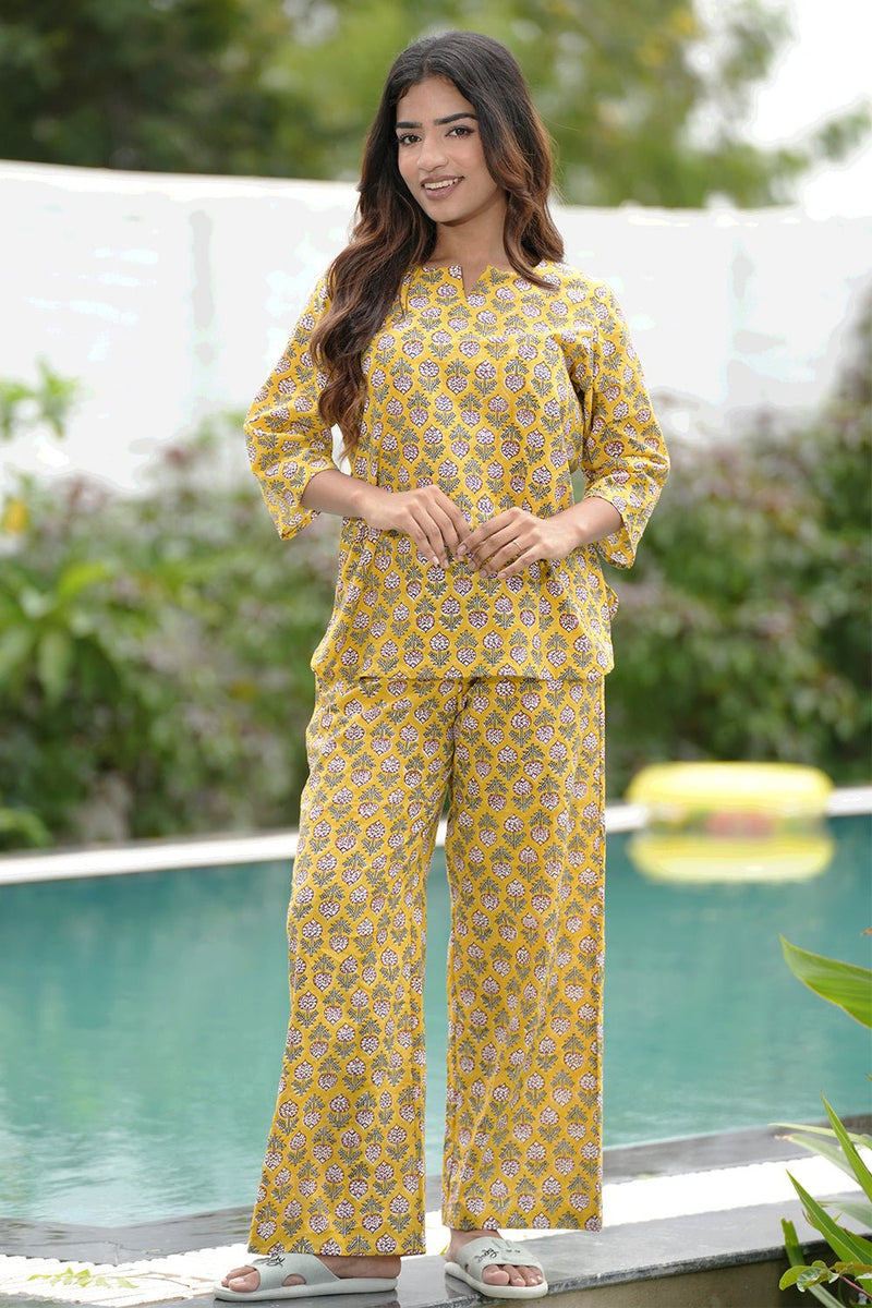 Paheli Dhoop Block Printed Night suit - SootiSyahi