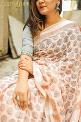 "PERENNIAL" HANDBLOCK PRINT COTTON SLUB SAREE - SootiSyahi