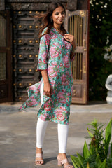 Pink Lemonade Oasis Handblock Printed Cotton Kurti - SootiSyahi