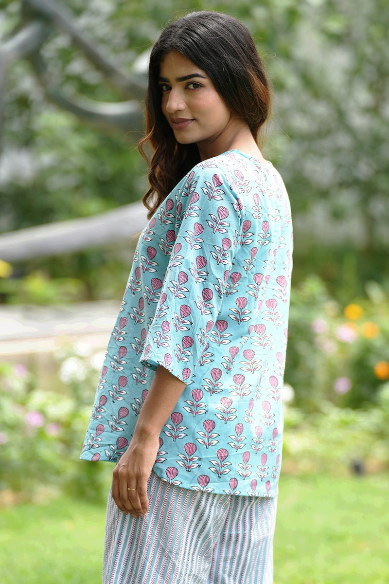 Pink Lemonade Sea Block Printed Night suit - SootiSyahi