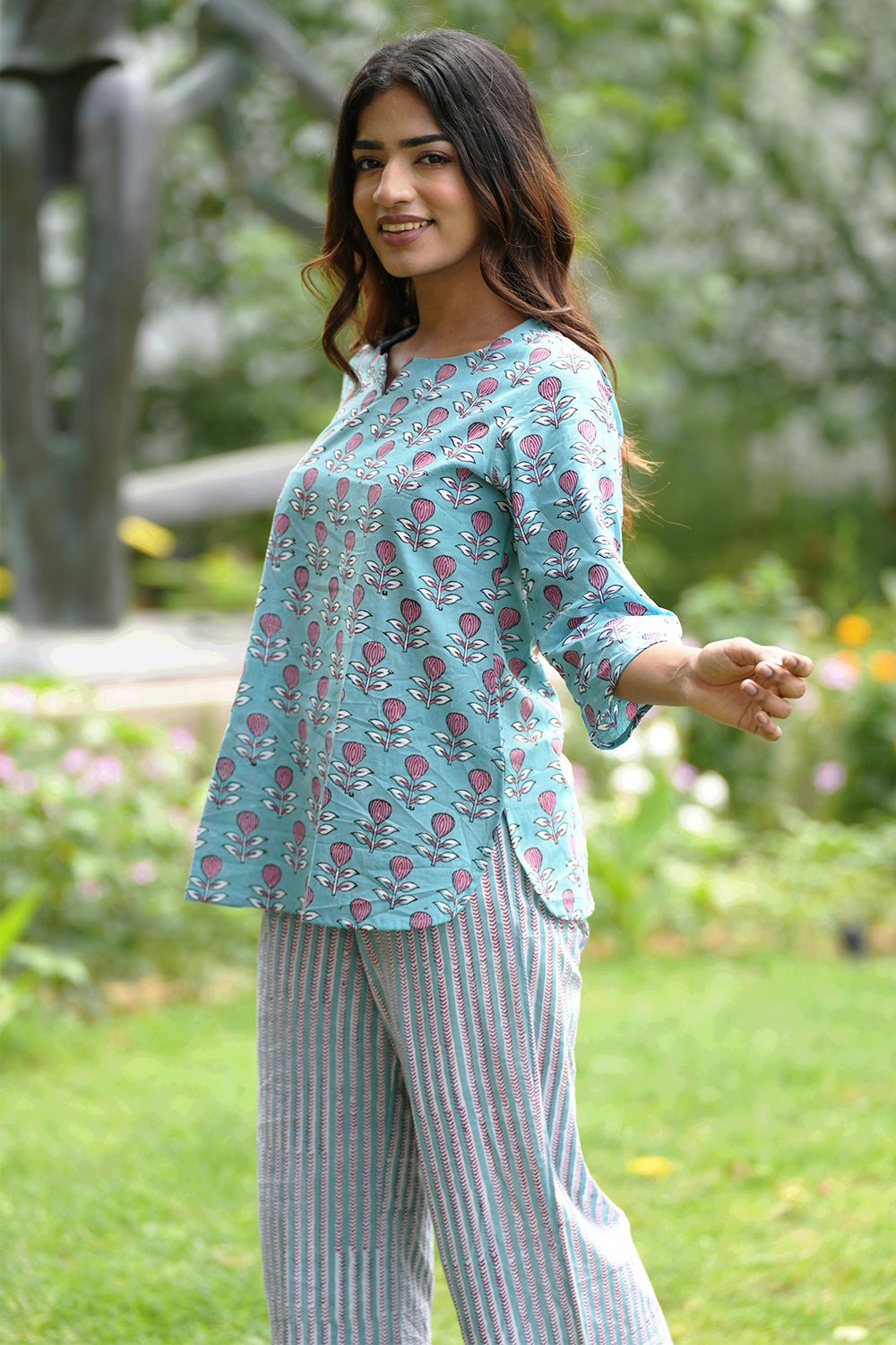 Buy Blue Printed Cotton Night Suit Online at Rs.999 | Libas