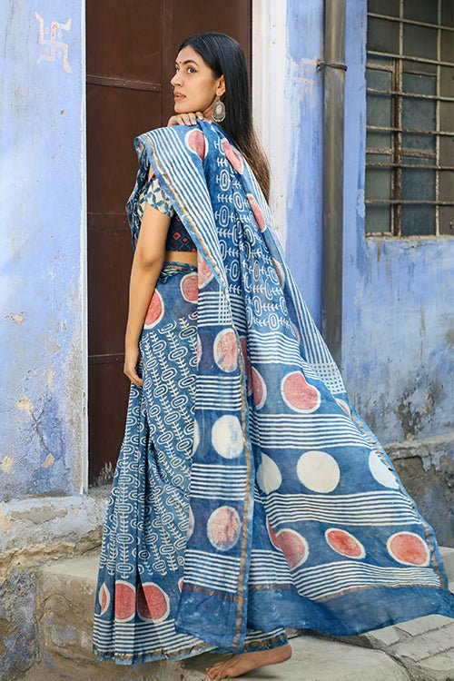 Buy Indigo Buds Ajrakh Modal Silk Saree Online - House Of Elegance – House  Of Elegance - Style That Inspires