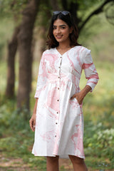 Scarlet Streaks Handblock Printed Cotton Dress - SootiSyahi