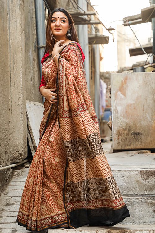 Silk By Cotton Chanderi bagru hand block print saree, 6.3 m (with blouse  piece) at Rs 1650 in Chanderi