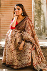 "Serendipity" BAGRU HANDBLOCK PRINT CHANDERI SILK SAREE - SootiSyahi