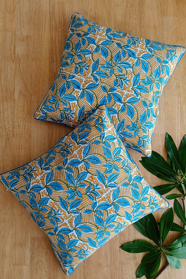 'Single Waves' Hand Printed Cotton Cushion Set Of Two - SootiSyahi