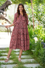 Smoky Peach Handblock Printed Cotton Dress - SootiSyahi