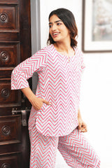 Smoky Rouge Block Printed Night suit - SootiSyahi