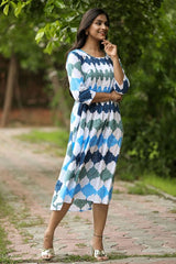 SootiSyahi 'A Cotton Azure' Block Printed Dress - SootiSyahi