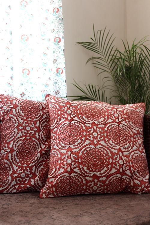 Sootisyahi 'Amaltaas' Handblock Printed Cotton Cushion Cover Set - SootiSyahi