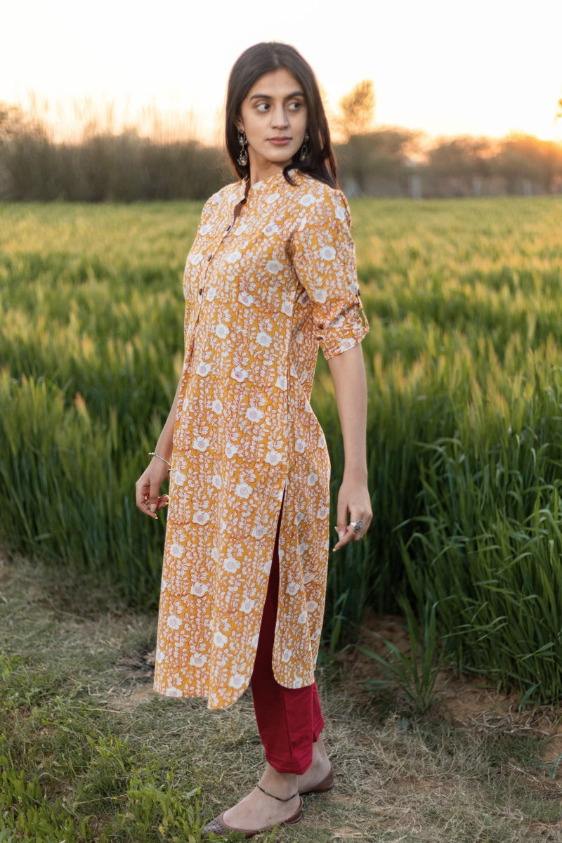 Sootisyahi 'Amber Delight' Azofree Handblock Printed Pure Cotton Kurti - SootiSyahi